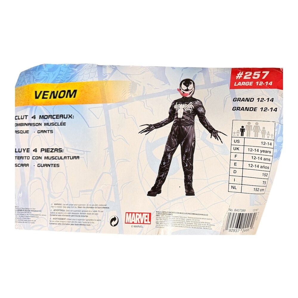 Marvel Venom Costume Child Large 12-14 Padded Jumpsuit Mask Gloves Complete - Picture 12 of 16